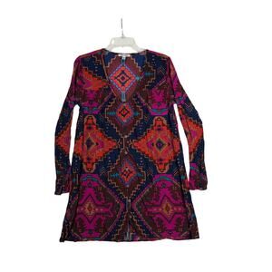 Billabong Shirt Swing Mini Dress Size Medium Tribal Aztec Jewel Tone Boho